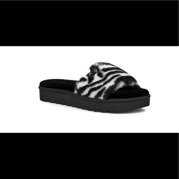 Koolaburra by UGG 🦓 FUZZ-AH ZEBRA PRINT FUR SLIP-ON SLIDE SANDAL SLIPPER SHOE. - Picture 2 of 7